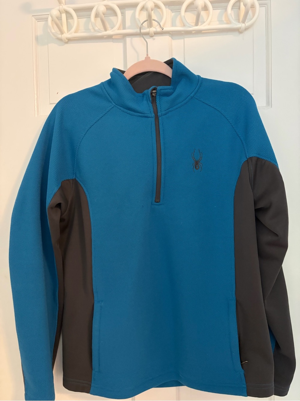 Spyder Men’s Teal-Blue Quarter-Zip Performance Pullover with Charcoal Panels